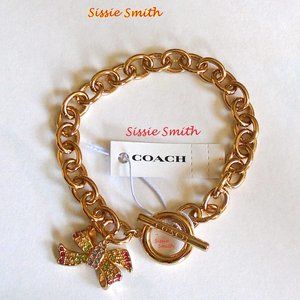 NWT Coach Pave Bow Chain Bracelet